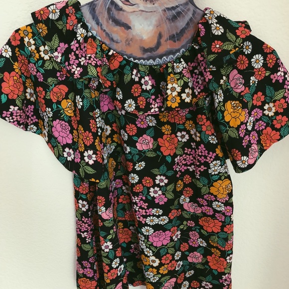 ASOS Retro Style Floral Flounce Sleeve Blouse - Picture 1 of 4